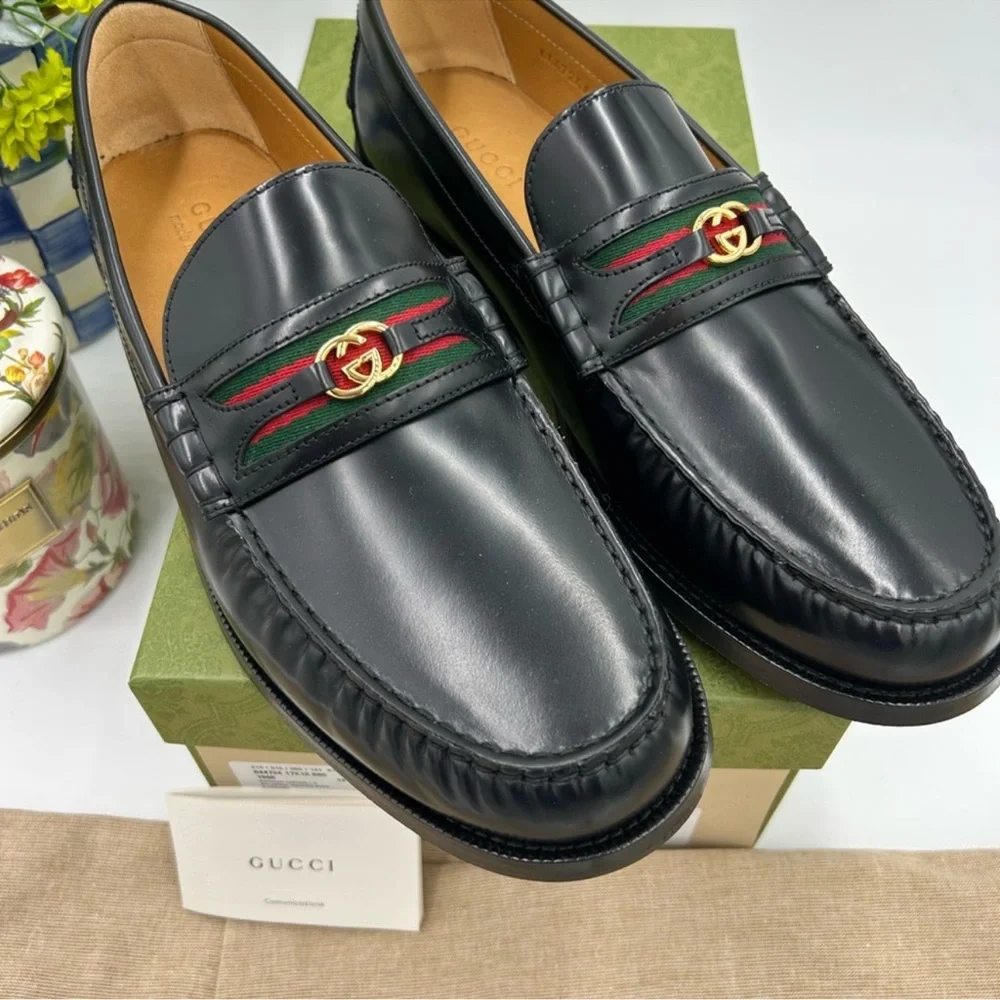 Men’s Gucci, black Kaveh interlocking G leather loafer size 13 made in Italy - Picture 3 of 12